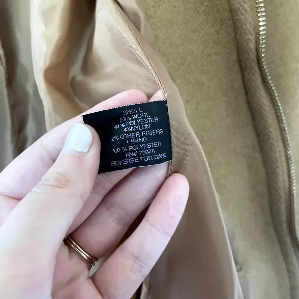 Michael Kors brown peacoat jacket warm wool winter pockets full zip women's XS
